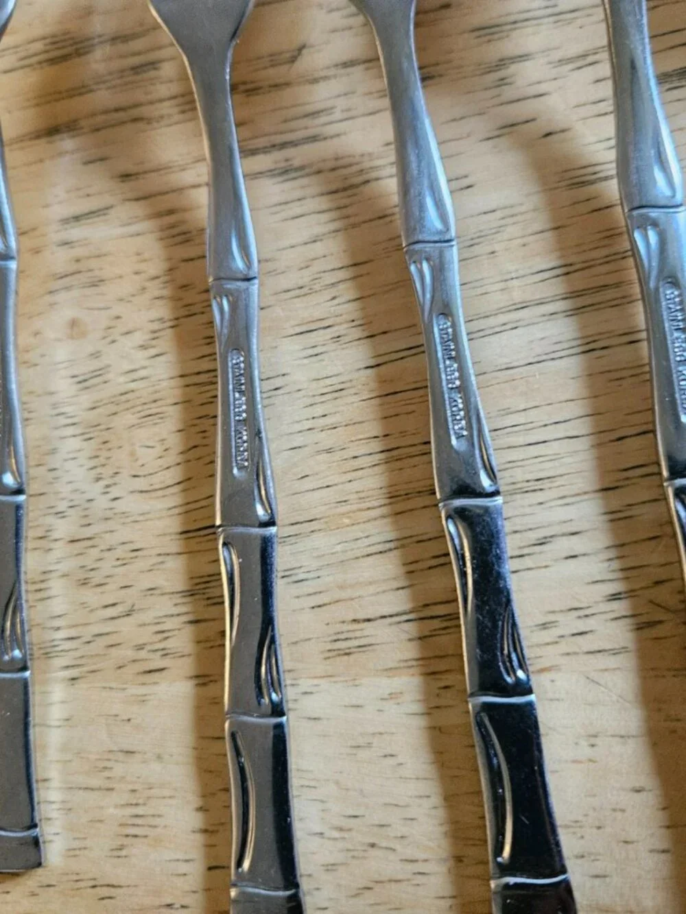 Vintage Bamboo Flatware Lot 7 Stainless Korea Dinner Dessert Seafood Forks s1